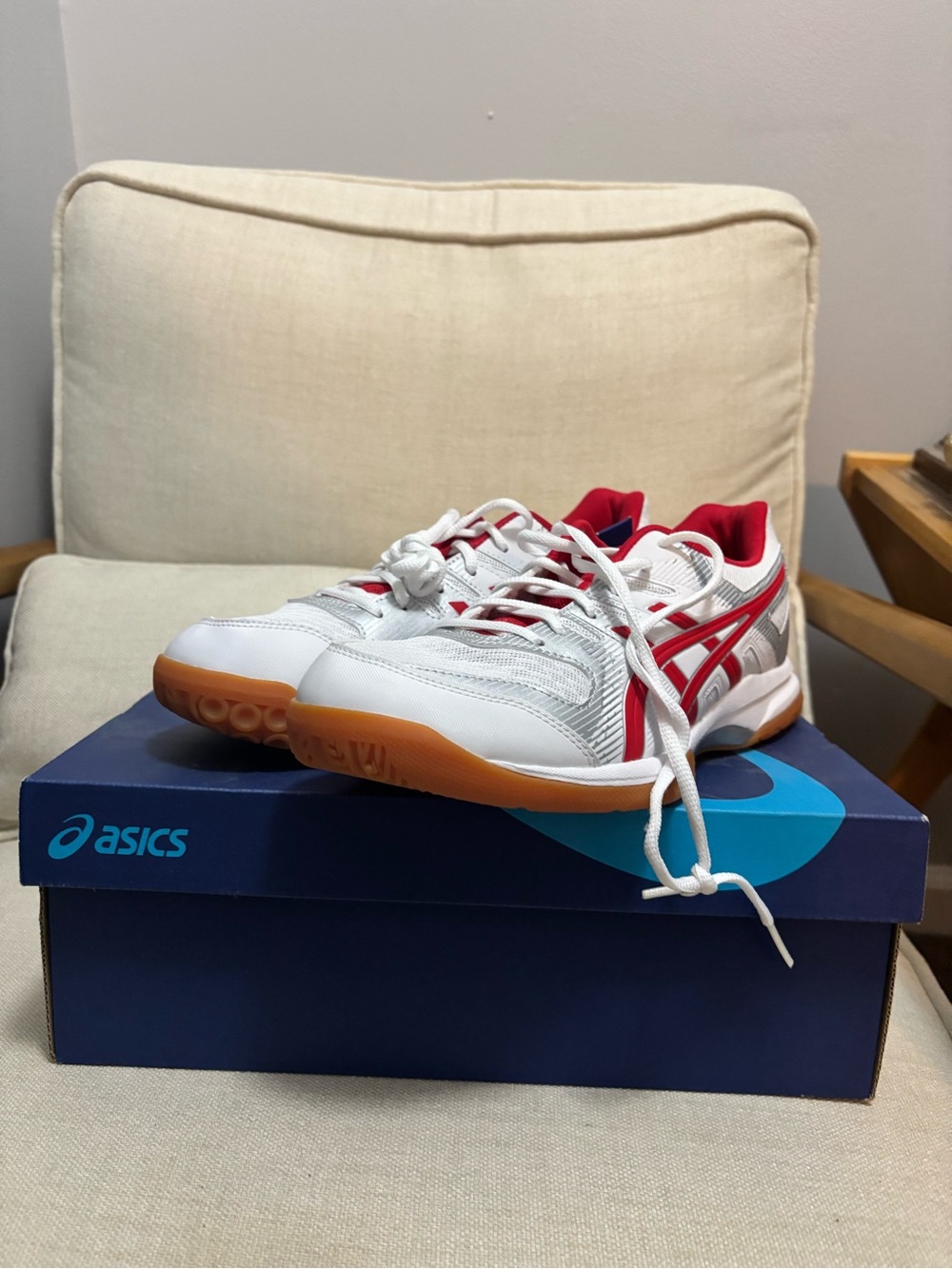 Asics Kids White and Red Indoor Court Sneakers